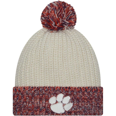 Shop New Era Cream Clemson Tigers Fresh Cuffed Knit Hat With Pom
