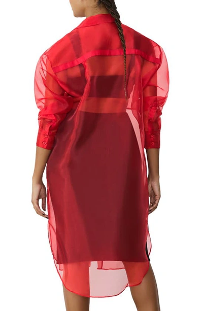 Shop Gstq Sheer Button-up Tunic In Valentine Red