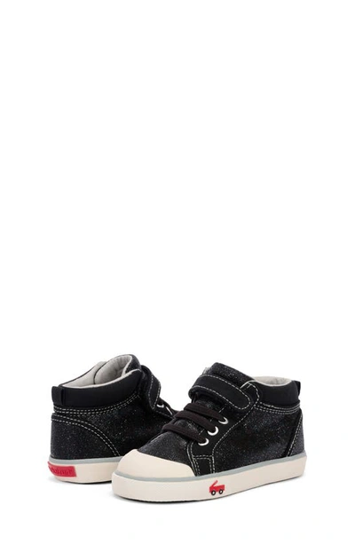 Shop See Kai Run Peyton High Top Sneaker In Black Glitter Leather