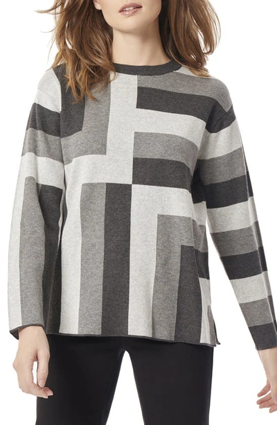 Shop Jones New York Geo Jacquard Cotton Blend Sweater Tunic In Heather Grey Mult