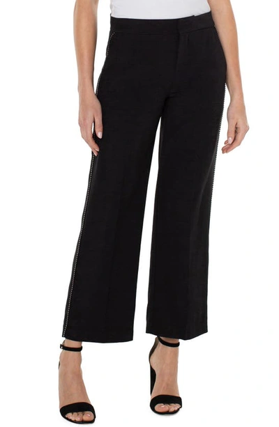 Shop Liverpool Los Angeles Chain Trim Ankle Wide Leg Stretch Crepe Trousers In Black