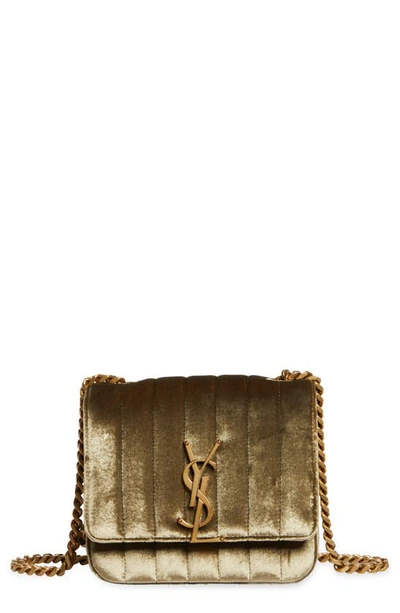 Shop Saint Laurent Small Vicky Velvet Crossbody Bag In Pale Olive