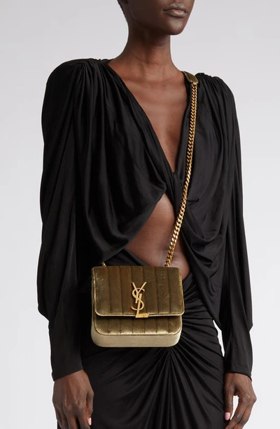 Shop Saint Laurent Small Vicky Velvet Crossbody Bag In Pale Olive