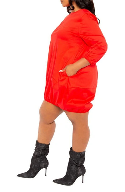 Buxom Couture Bubble Hem Cotton Blend Poplin Dress In Red