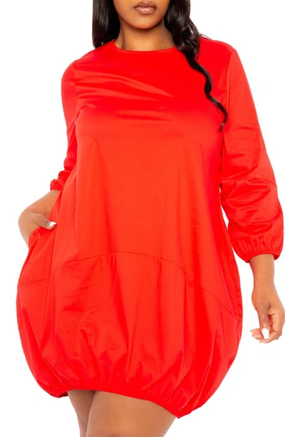Buxom Couture Bubble Hem Cotton Blend Poplin Dress In Red