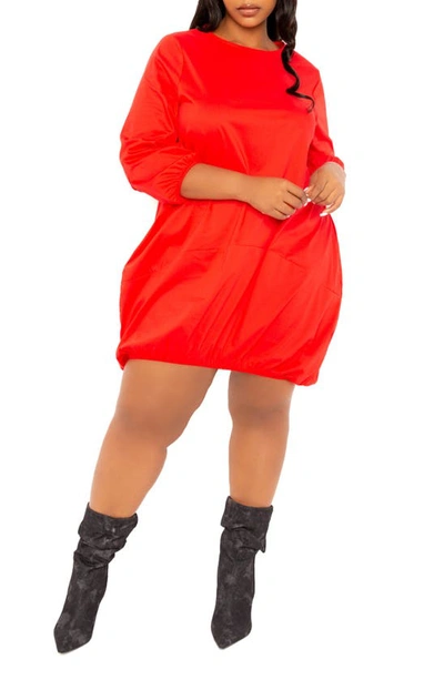 Buxom Couture Bubble Hem Cotton Blend Poplin Dress In Red