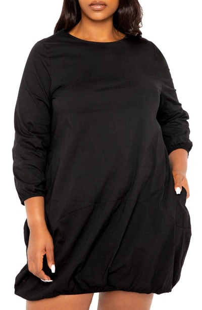 Shop Buxom Couture Bubble Hem Cotton Blend Poplin Dress In Black