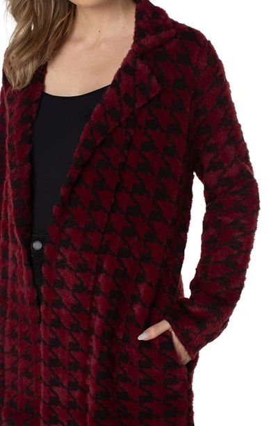 Shop Liverpool Los Angeles Houndstooth Open Front Sweater Coat In Burgundy And Black Houndstooth
