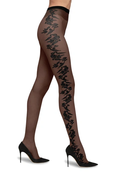 Shop Wolford Floral Tights In Black/ Black