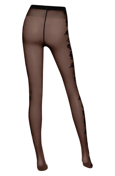Shop Wolford Floral Tights In Black/ Black