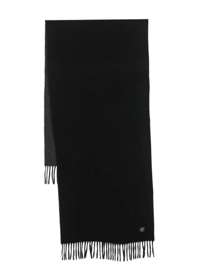 Shop Maison Kitsuné Logo-patch Wool Scarf In Black/charcoal