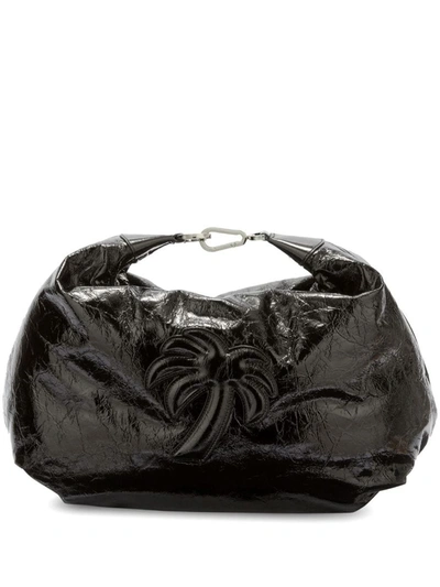 Shop Palm Angels Palm-motif Leather Hobo Bag In Black Black