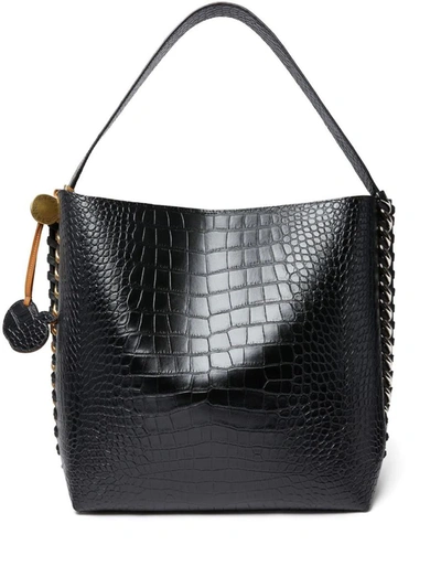 Shop Stella Mccartney Embossed-crocodile Effect Tote Bag In Black