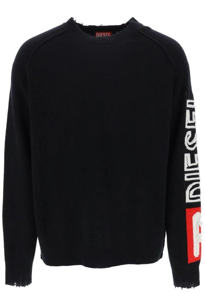 Shop Diesel Wool Sweater With Logo In Black