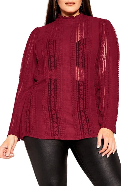 Shop City Chic Paneled Lace Top In Ruby