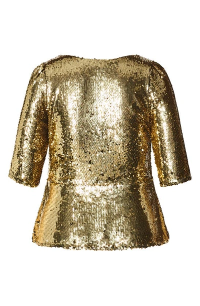 Shop City Chic Sequin Peplum Top In Bronze