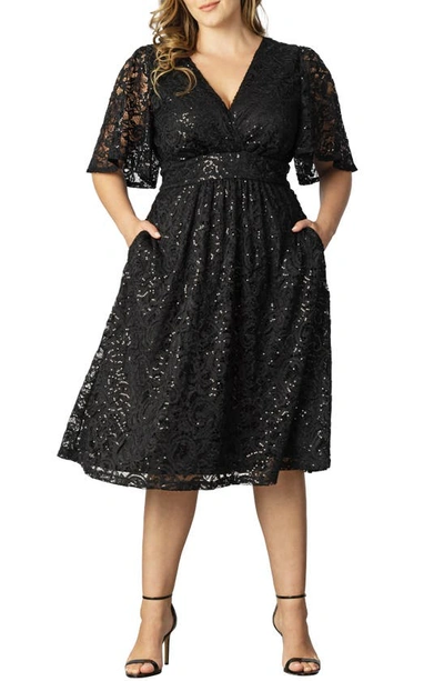 Shop Kiyonna Starry Sequin Lace Fit & Flare Cocktail Dress In Onyx