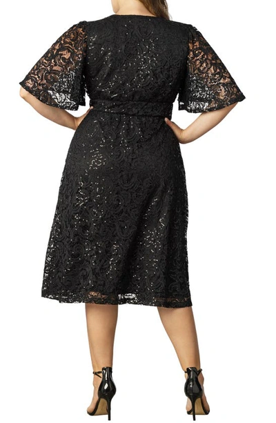 Kiyonna Women's Plus Size Starry Sequined Lace Cocktail Dress In Onyx