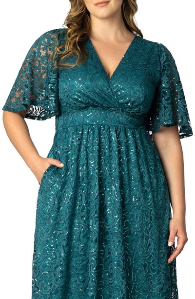 Shop Kiyonna Starry Sequin Lace Fit & Flare Cocktail Dress In Teal Topaz