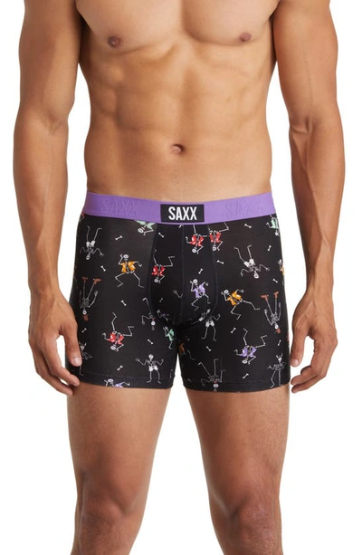 Shop Saxx Vibe Supersoft Slim Fit Performance Boxer Briefs In Dancing Skellies- Black