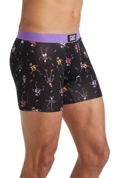 Saxx Vibe Boxer Briefs In Dancing Skellies- Black