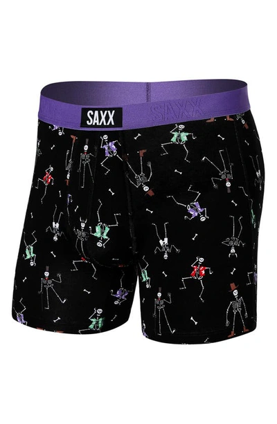 Saxx Vibe Boxer Briefs In Dancing Skellies- Black
