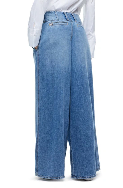 Shop Alice And Olivia Anders Low Waist Double Pleat Wide Leg Jeans In Georgia Vintage Blue