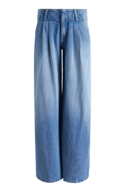 Shop Alice And Olivia Anders Low Waist Double Pleat Wide Leg Jeans In Georgia Vintage Blue