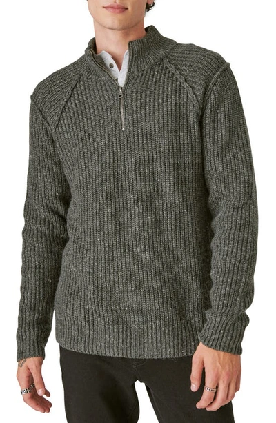 Shop Lucky Brand Quarter Zip Tweed Sweater In Charcoal Heather Grey