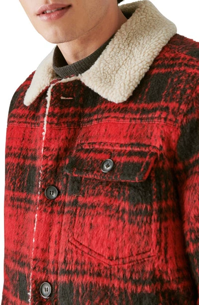 Shop Lucky Brand Plaid Faux Shearling Lined Trucker Jacket In Red Plaid