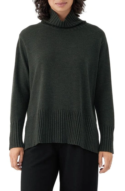 Shop Eileen Fisher Wool Turtleneck Sweater In Ivy