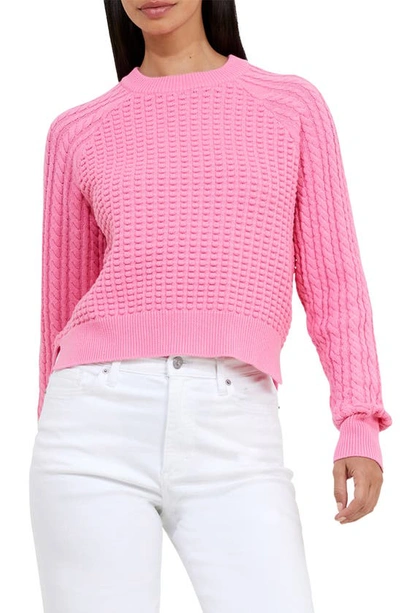Shop French Connection Mozart Mixed Stitch Cotton Sweater In Bright Prosecco Pink