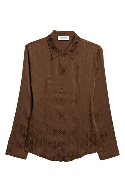 Shop Marine Serre Moon Diamant Jacquard Satin Button-up Shirt In Brown