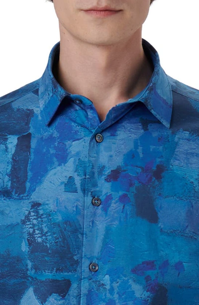 Bugatchi Julian Shaped Fit Print Button-up Shirt In French Blue