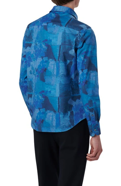 Bugatchi Julian Shaped Fit Print Button-up Shirt In French Blue