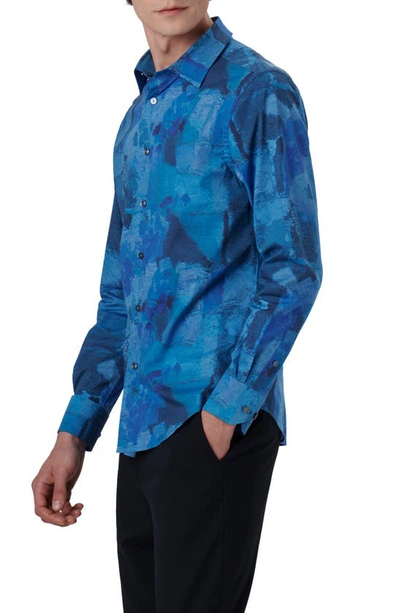 Bugatchi Julian Shaped Fit Print Button-up Shirt In French Blue