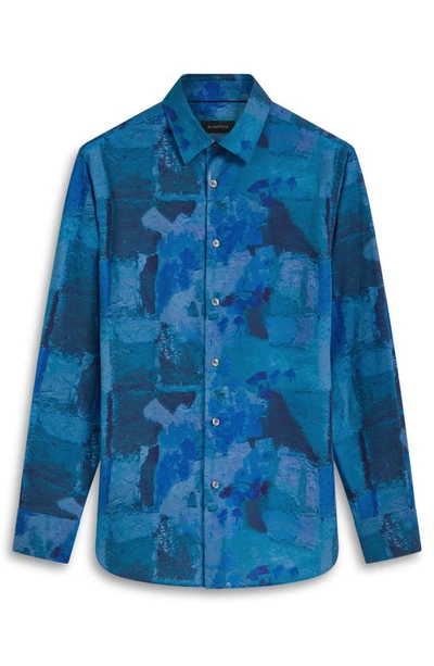 Bugatchi Julian Shaped Fit Print Button-up Shirt In French Blue