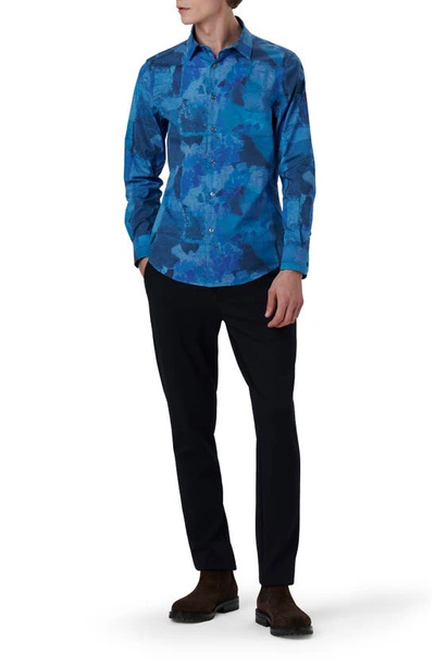 Bugatchi Julian Shaped Fit Print Button-up Shirt In French Blue