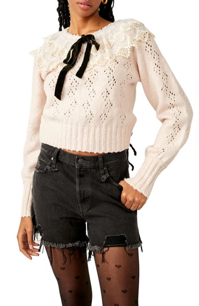 FREE PEOPLE Lace Collar HOLD ME CLOSER Sweater Top – Silver Accents