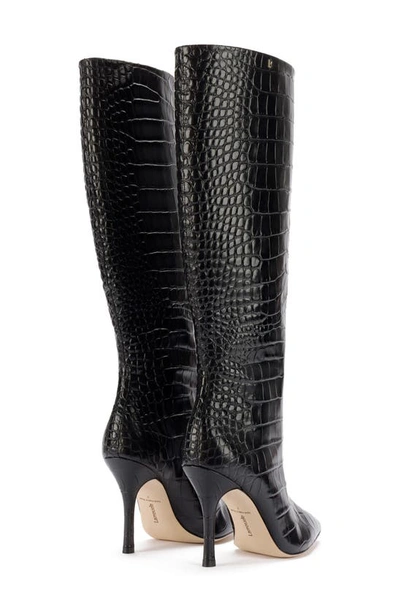 Shop Larroude Kate Pointed Toe Knee High Boot In Black Stamped