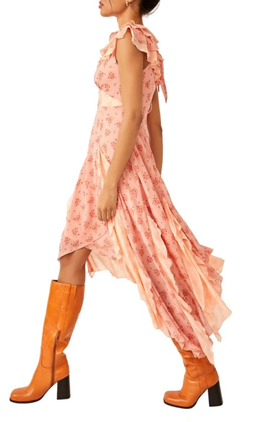 Shop Free People Joaquin Floral Ruffle Plunge Dress In Peach Combo