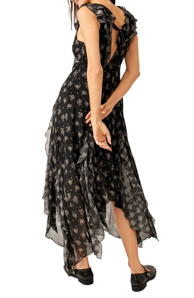 Shop Free People Joaquin Floral Ruffle Plunge Dress In Black Combo