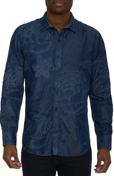 Shop Robert Graham Flower Thrower Floral Denim Button-up Shirt In Indigo