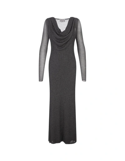 Shop Blumarine Long Dress With Draped Neckline In Silver