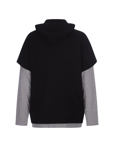 Shop Givenchy And Grey Double Layer Zipped Hoodie In Black