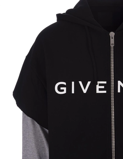 Givenchy Black And Grey Double Layer Zipped Hoodie In Black
