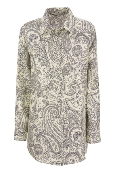Shop Etro Silk Shirt With Paisley Print In White