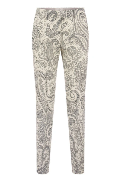 Shop Etro Viscose And Wool Trousers With Paisley Print In White