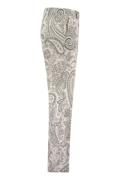 Shop Etro Viscose And Wool Trousers With Paisley Print In White