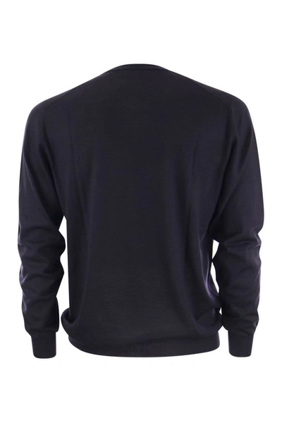 Shop Fedeli Crew-neck Jumper In Wool In Blue